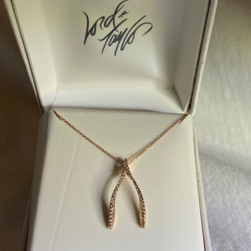 14K Rose Gold and Diamond Wishbone Necklace 18" - Picture 9 of 10